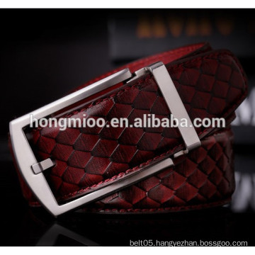 Red snake scale pattern belt fashion men's top grain genuine leather belt stainless steel pin buckle